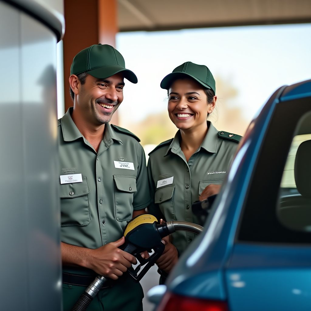 Empleado de YPF atendiendo a un cliente
