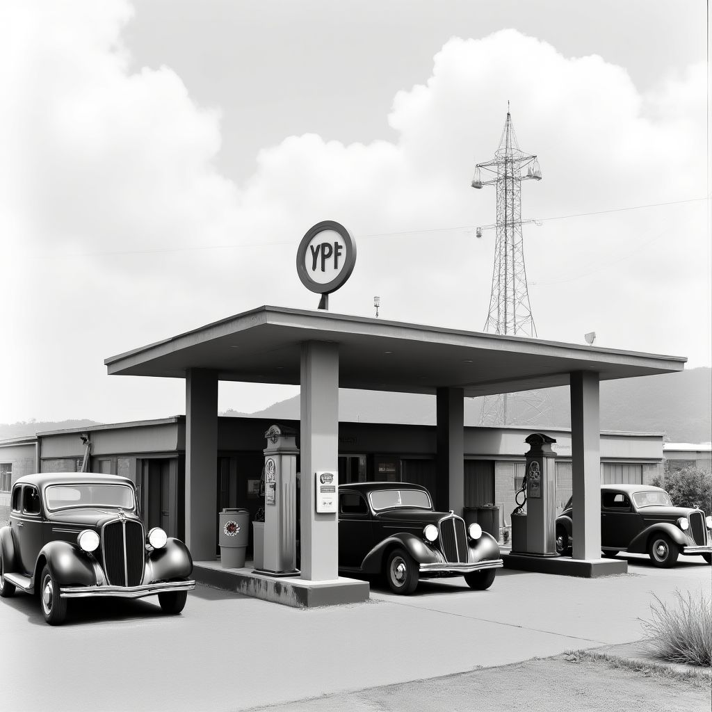 Foto histórica de una de las primeras estaciones de servicio YPF