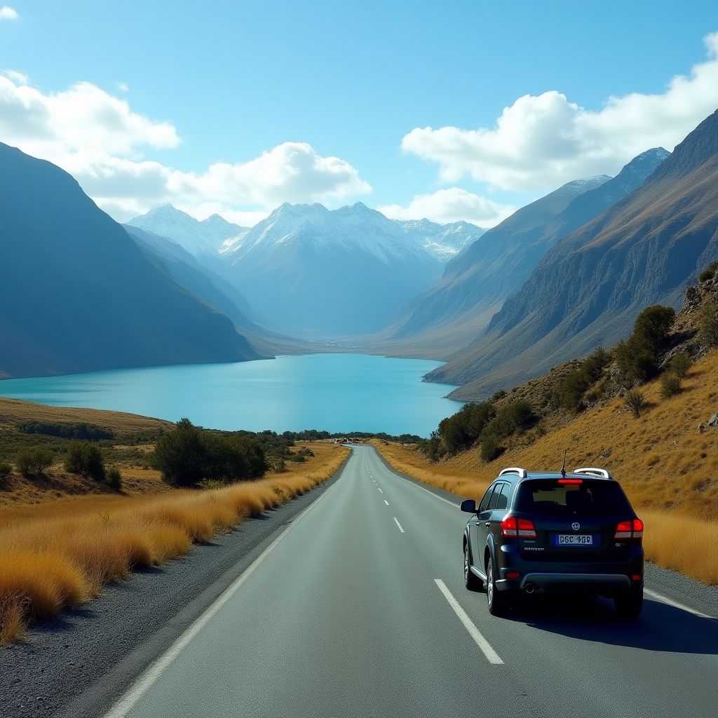 Auto en una ruta escénica de la Patagonia Argentina